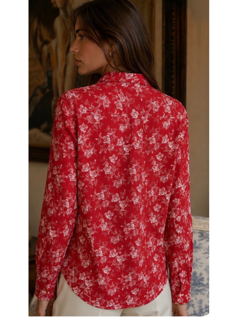 Lauren Ralph Lauren Floral Button Down Shirt, Size L, Burgundy and White New! - Picture 3 of 6